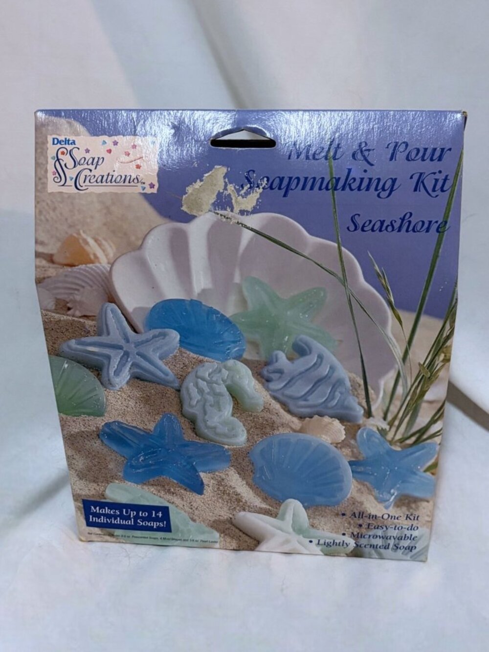 NIB Vintage Delta Soap Creations Soap Making Kit Ocean Shells Fish Blue Makes 14